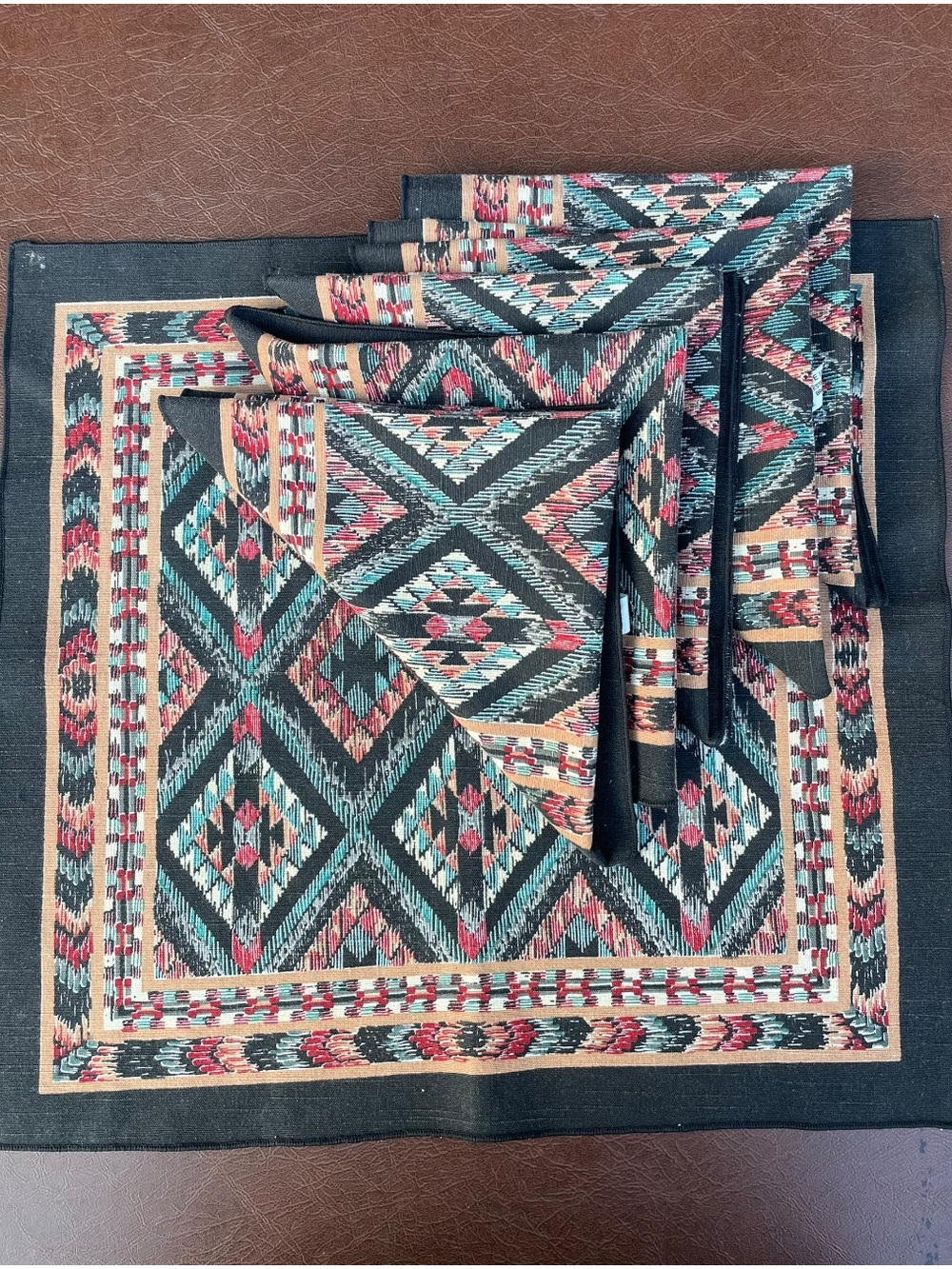 VTG Sunweave Southwestern Aztec Diamond Print Cloth Napkins Placemats Set of 6